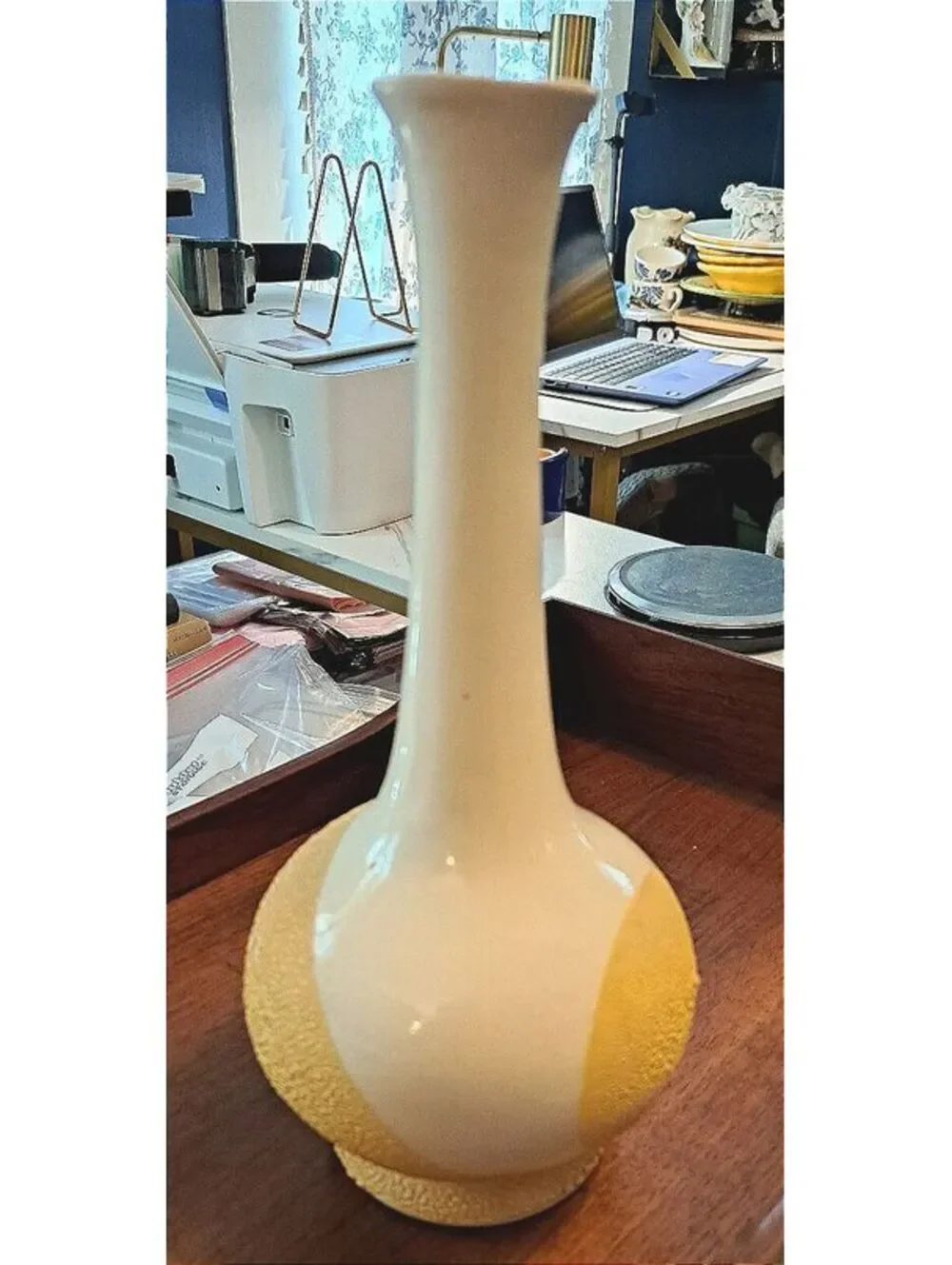 Vintage Royal Haegar Art Pottery MCM Yellow/White Lava Texture Glaze Vase